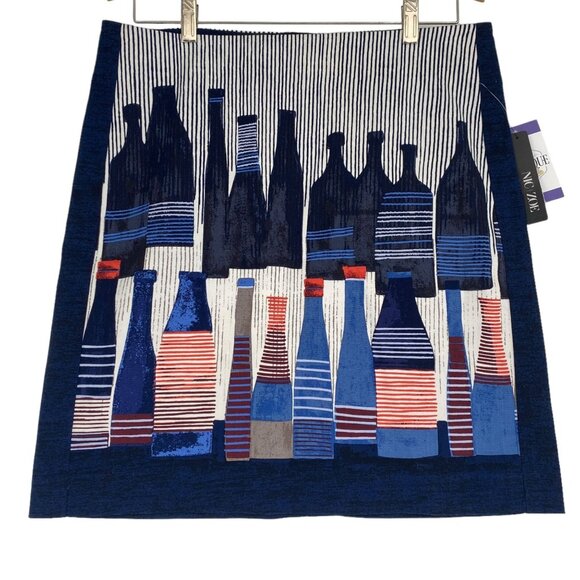 NWT NIC+ZOE 10P Pencil Skirt French Wine Bottle Print Navy Mid Rise Pinstripe - Picture 12 of 12